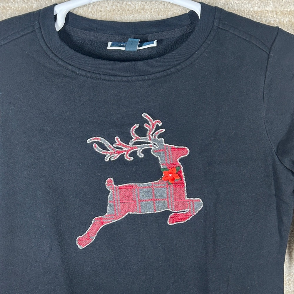 Karen Scott Women Holiday Reindeer Plaid Sweatshirt Black PM Petite Medium